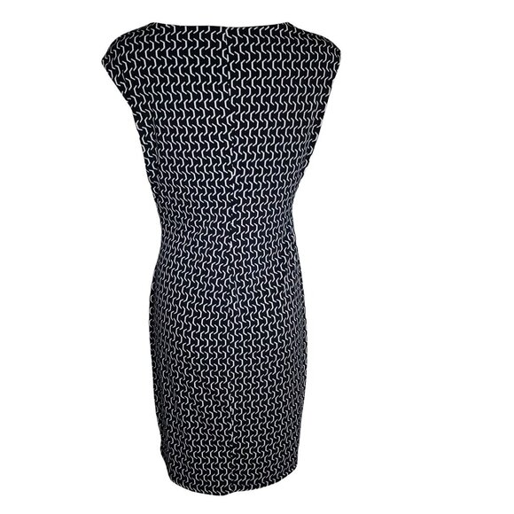 ENFOCUS STUDIO Blue White Geometric Cap Sleeve Ruched Dress Womens Size 8 - Picture 3 of 5